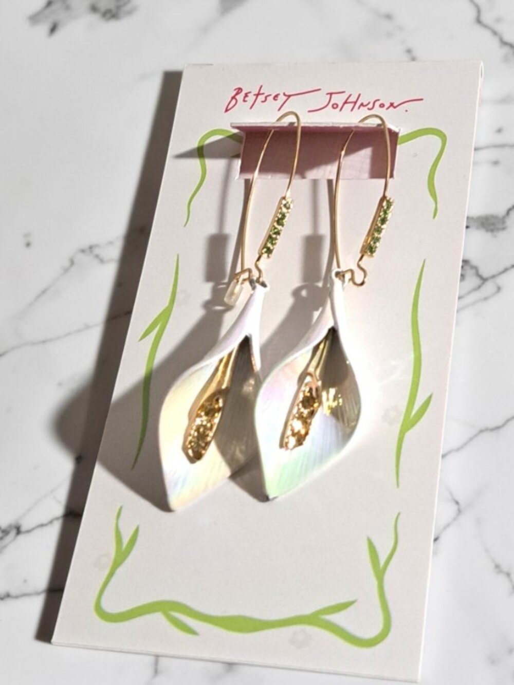 Betsey Johnson Faux Stone Calla Lily Dangle Earrings